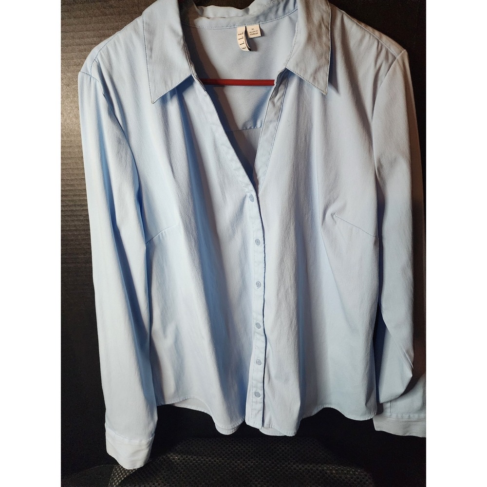 Elle Womens Polyester V-Neck Button Up Long Sleeve Blue Blouse Sz XL NWOT BCC
